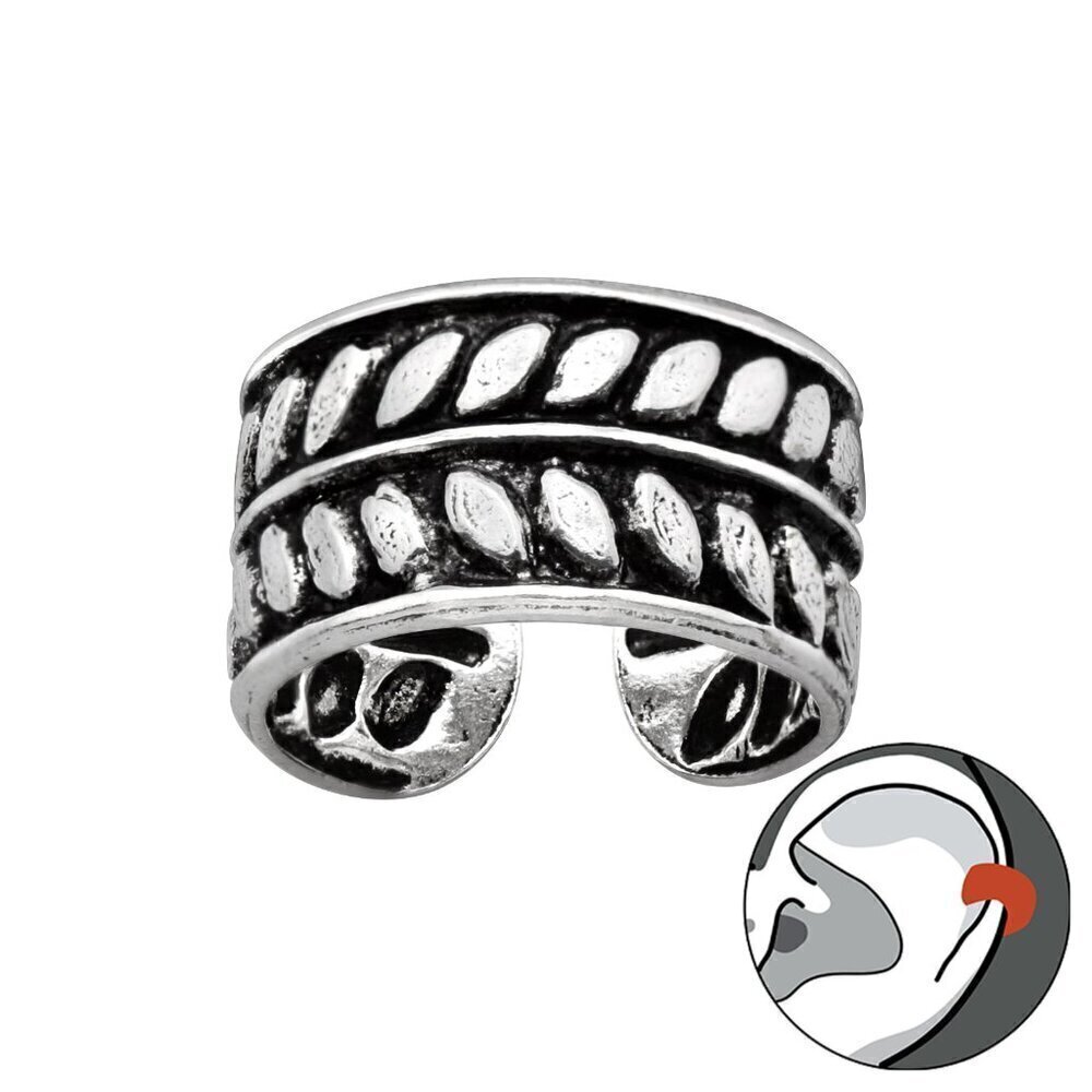 Sterling Silver Leaf Pattern Ear Cuff – Textured No Piercing Wrap